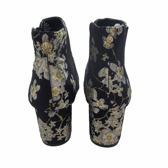 ✨✨✨Ann Klein 7 Women's Gorgia Chelsea bootie boots Black Silver floral roses New - Picture 5 of 9